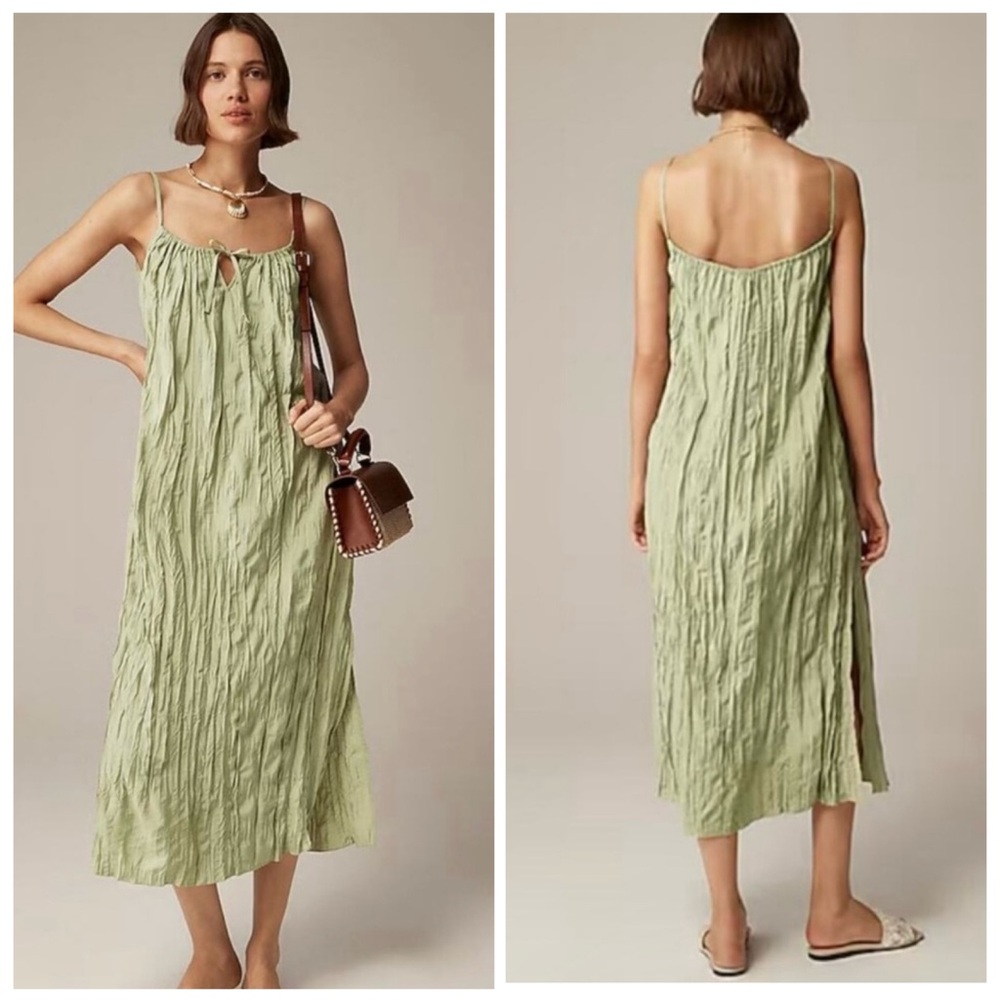 J. Crew‎ Crinkled Side Slit Midi Dress S Green